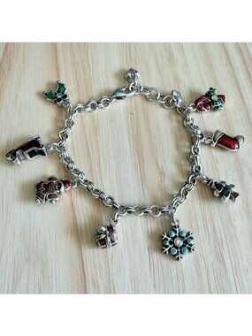 Brighton Christmas Charm Bracelet Silver Tone w Enamel